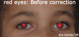 red eyes effect: before and after correction
